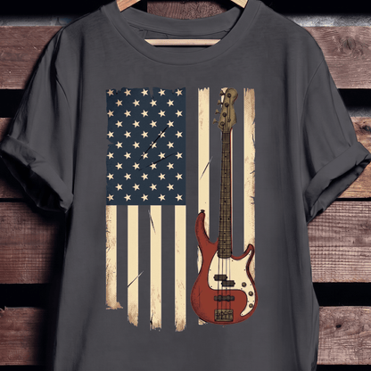 USA Flag Bass Guitar Tee - The Music Frontiers