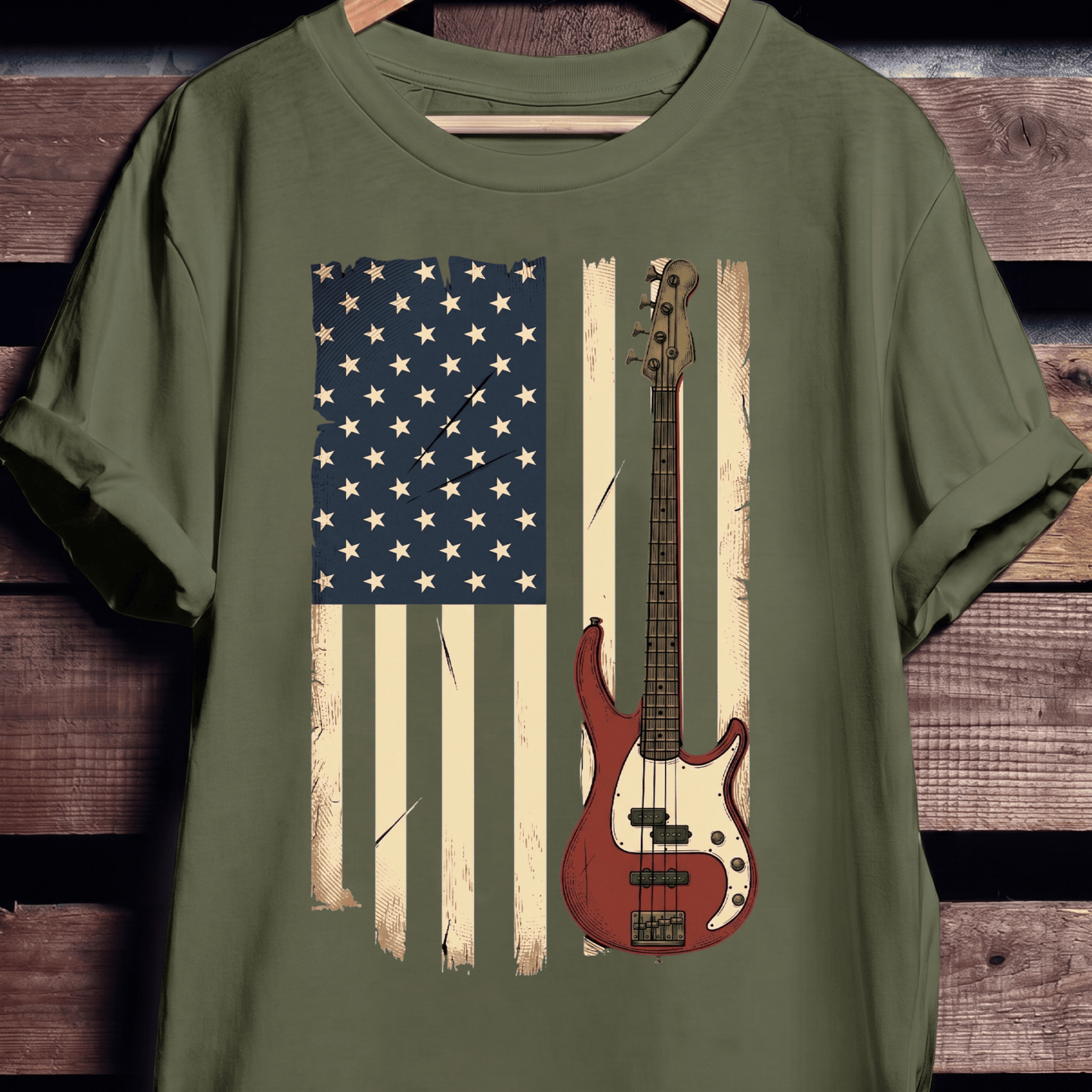 USA Flag Bass Guitar Tee - The Music Frontiers
