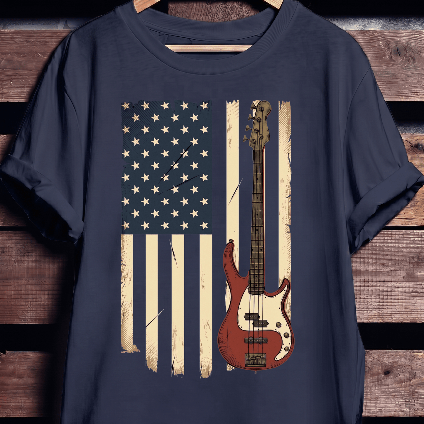USA Flag Bass Guitar Tee - The Music Frontiers
