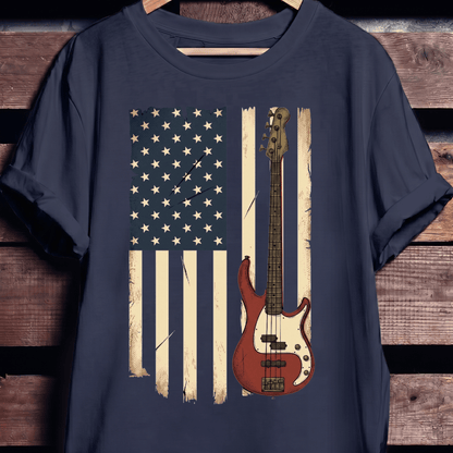 USA Flag Bass Guitar Tee - The Music Frontiers