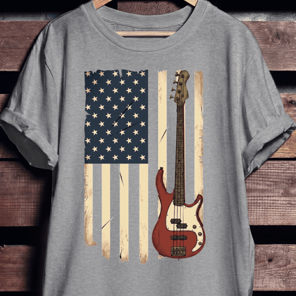 USA Flag Bass Guitar Tee - The Music Frontiers