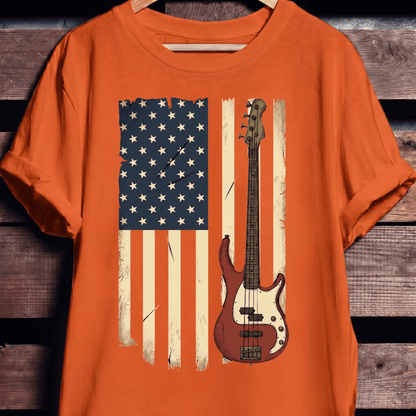 USA Flag Bass Guitar Tee - The Music Frontiers
