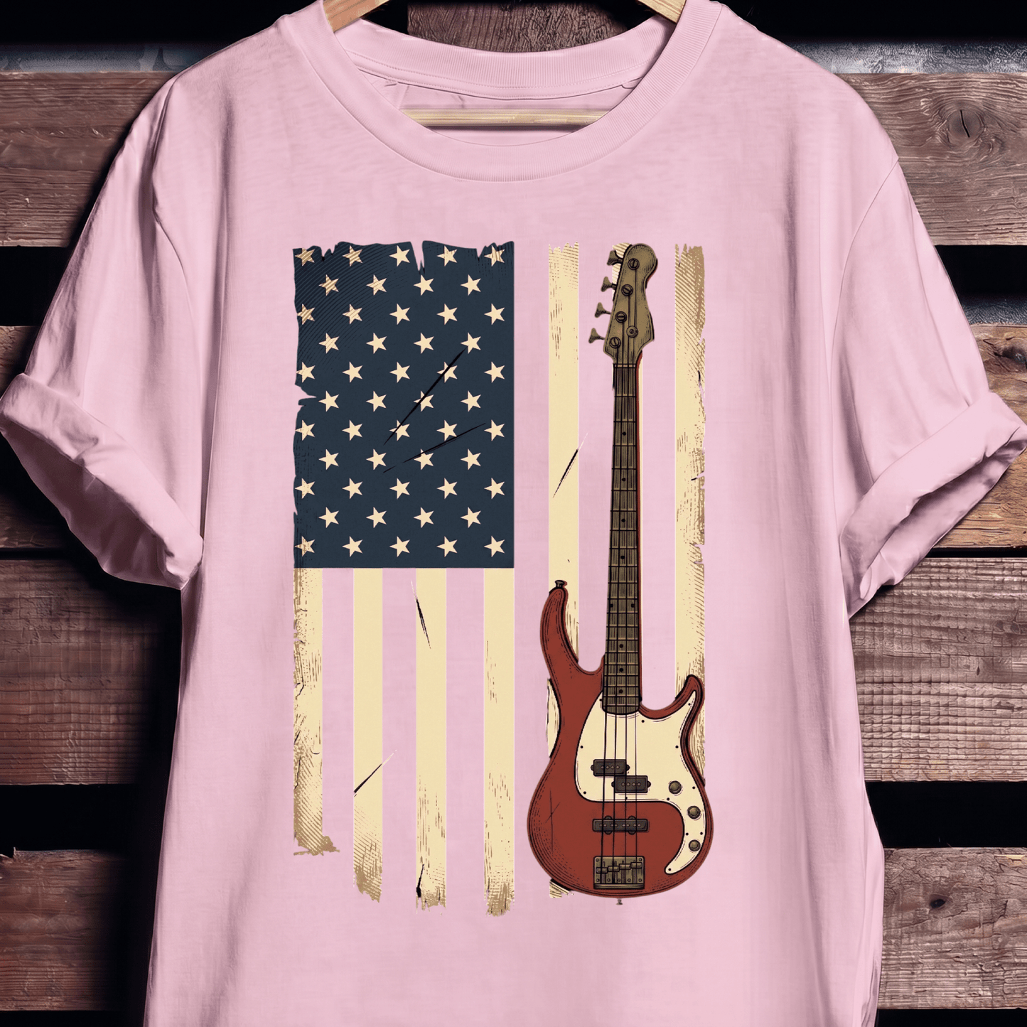 USA Flag Bass Guitar Tee - The Music Frontiers