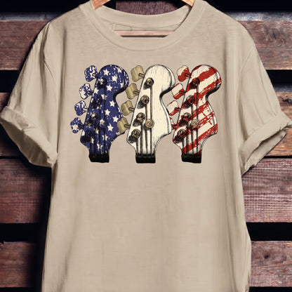 USA Flag Bass Headstock Trio Tee - The Music Frontiers