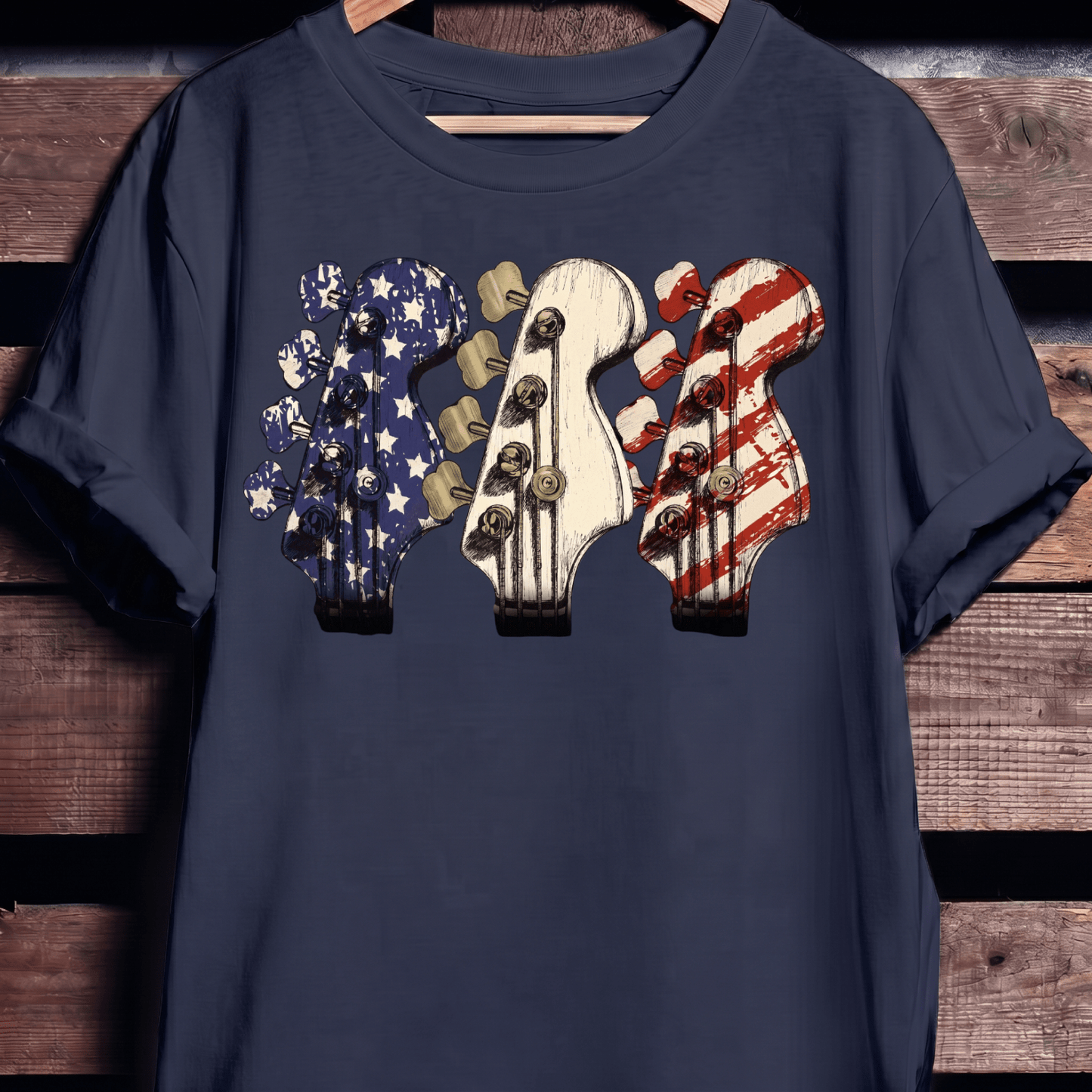 USA Flag Bass Headstock Trio Tee - The Music Frontiers