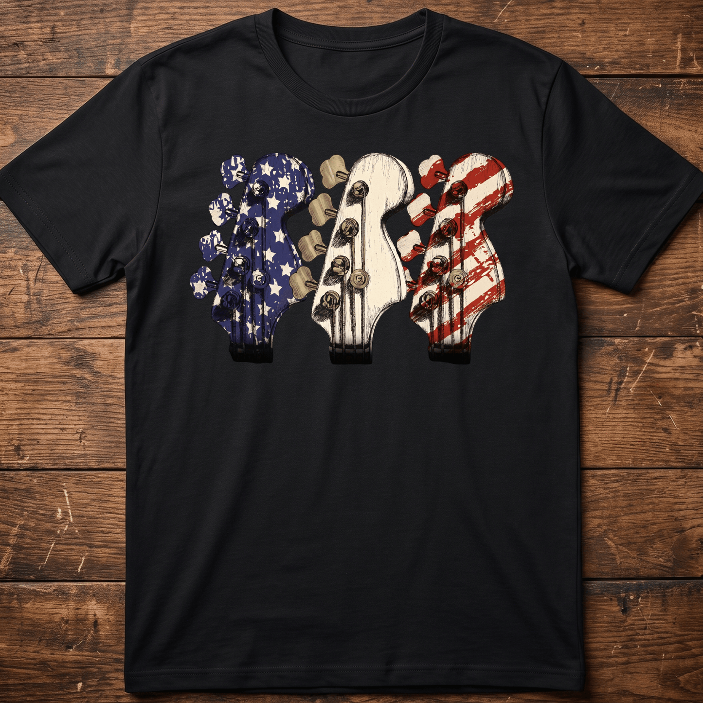 USA Flag Bass Headstock Trio Tee - The Music Frontiers