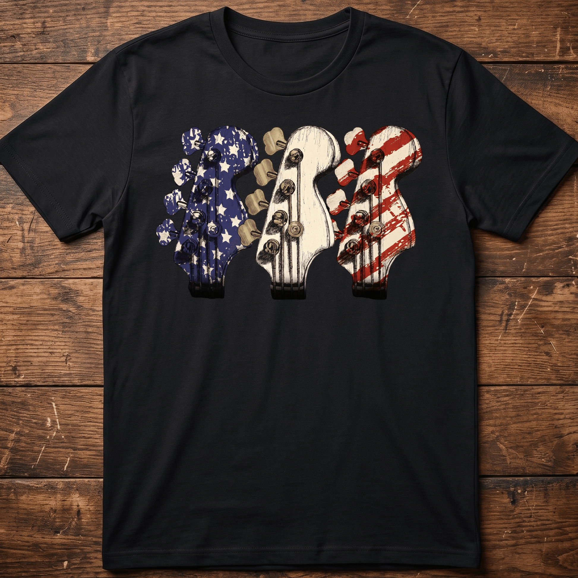 USA Flag Bass Headstock Trio Tee - The Music Frontiers