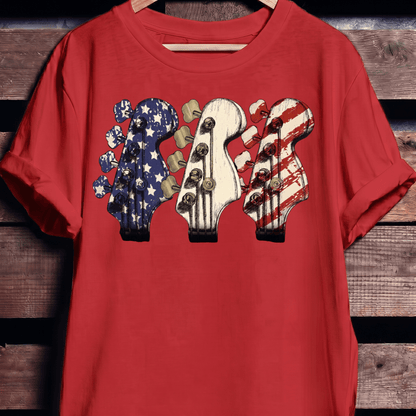 USA Flag Bass Headstock Trio Tee - The Music Frontiers