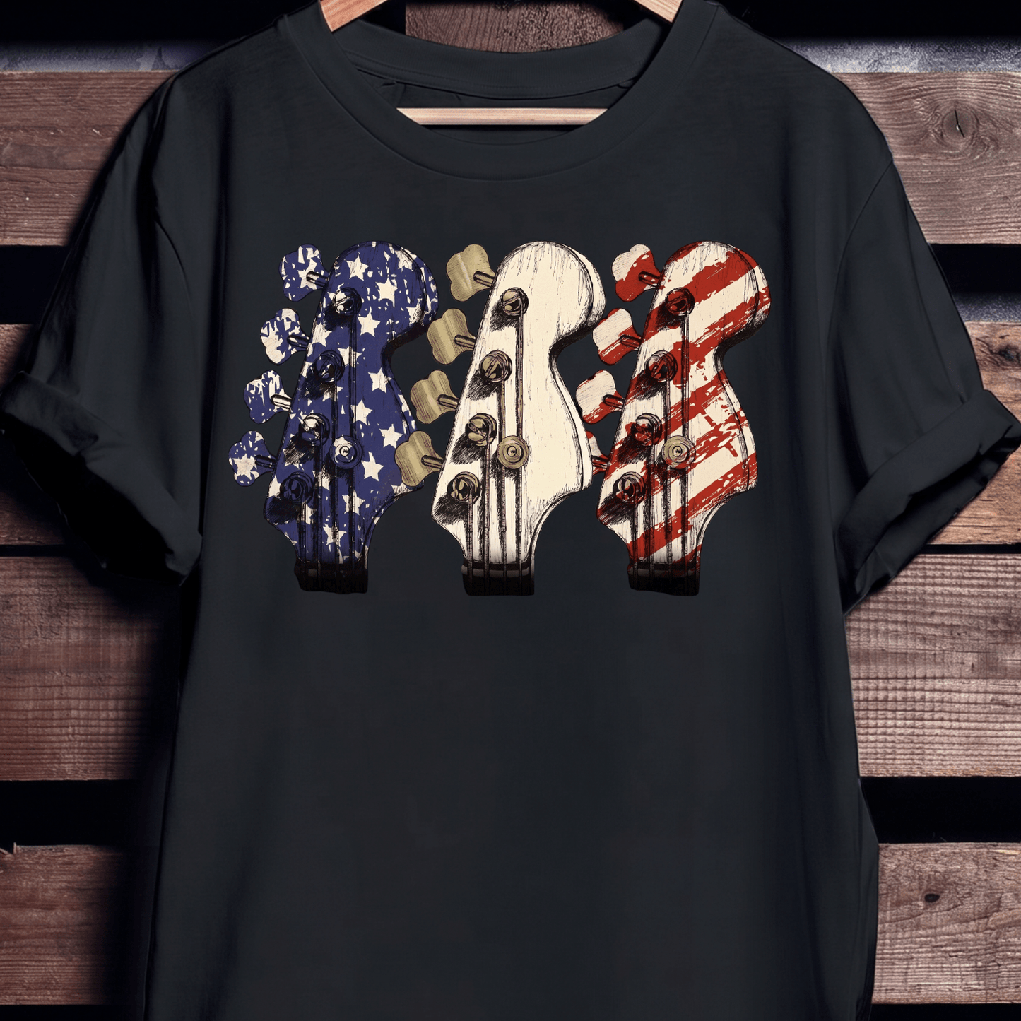USA Flag Bass Headstock Trio Tee - The Music Frontiers