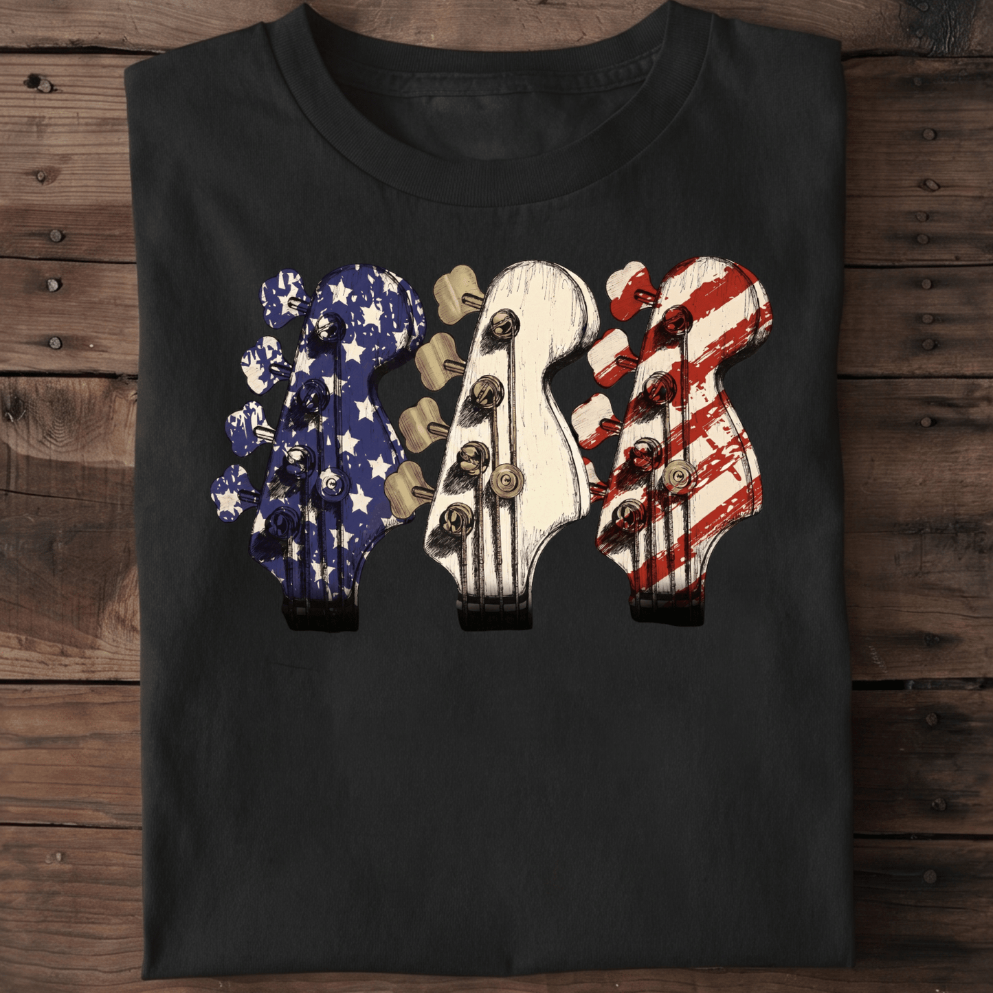 USA Flag Bass Headstock Trio Tee - The Music Frontiers