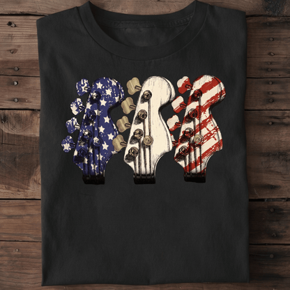 USA Flag Bass Headstock Trio Tee - The Music Frontiers