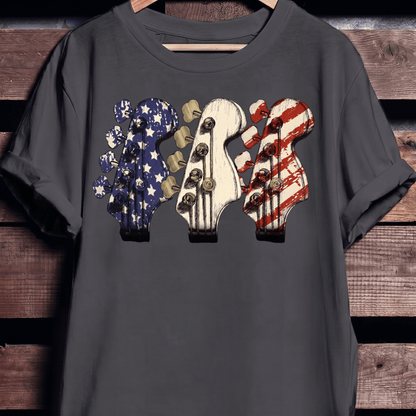 USA Flag Bass Headstock Trio Tee - The Music Frontiers