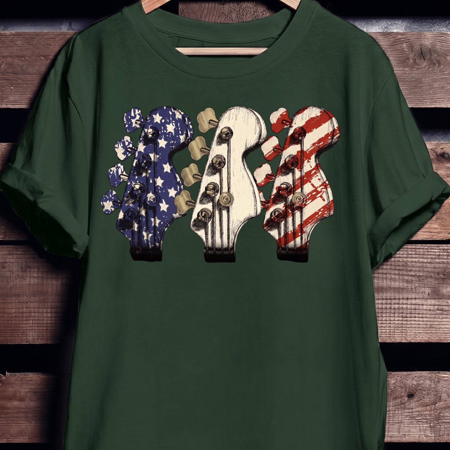 USA Flag Bass Headstock Trio Tee - The Music Frontiers