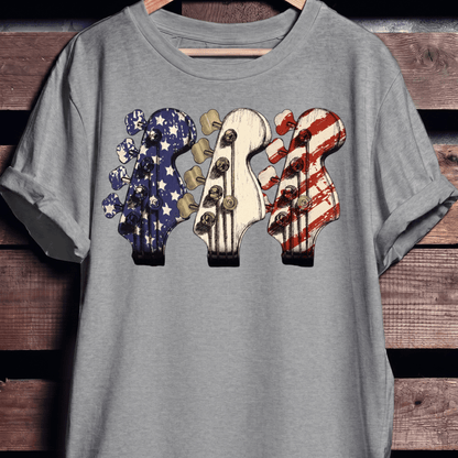USA Flag Bass Headstock Trio Tee - The Music Frontiers