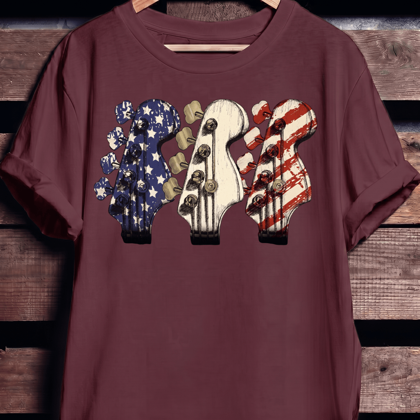 USA Flag Bass Headstock Trio Tee - The Music Frontiers