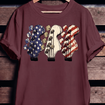 USA Flag Bass Headstock Trio Tee - The Music Frontiers