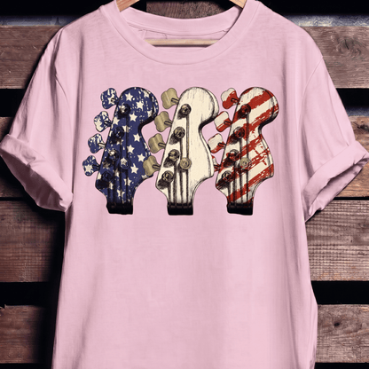 USA Flag Bass Headstock Trio Tee - The Music Frontiers