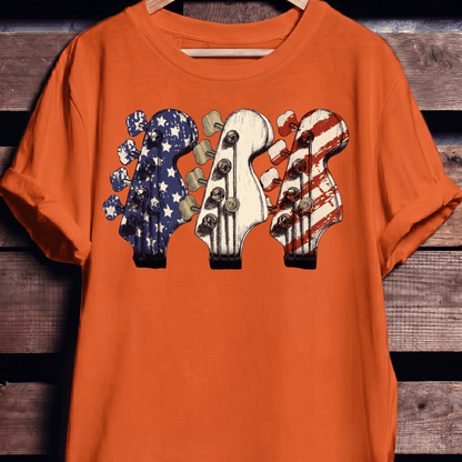 USA Flag Bass Headstock Trio Tee - The Music Frontiers