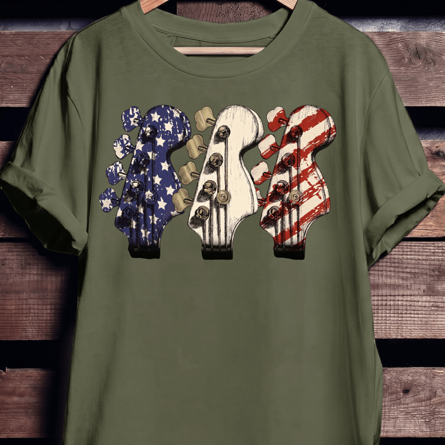 USA Flag Bass Headstock Trio Tee - The Music Frontiers