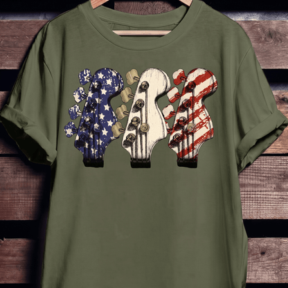 USA Flag Bass Headstock Trio Tee - The Music Frontiers
