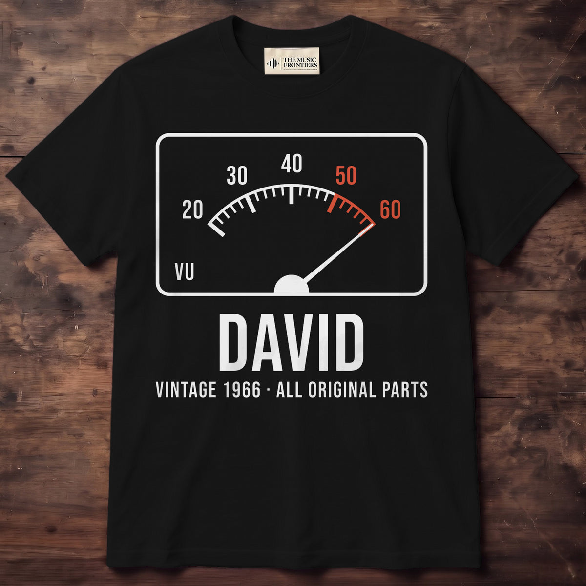 Vintage VU Meter Age Personalized Birthday Shirt - Black Unisex Standard T-Shirt, front
