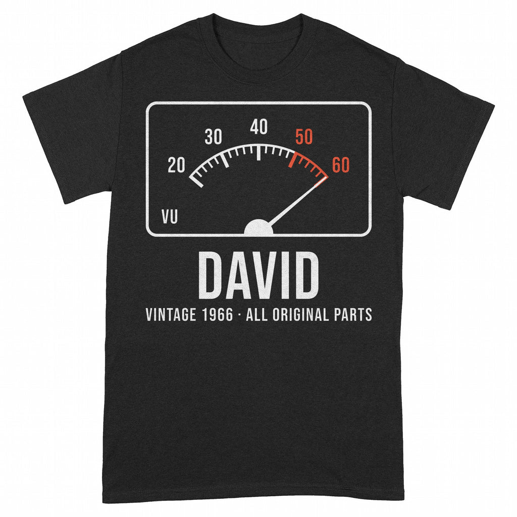 Vintage VU Meter Age Personalized Birthday Shirt - Black Unisex Standard T-Shirt, front