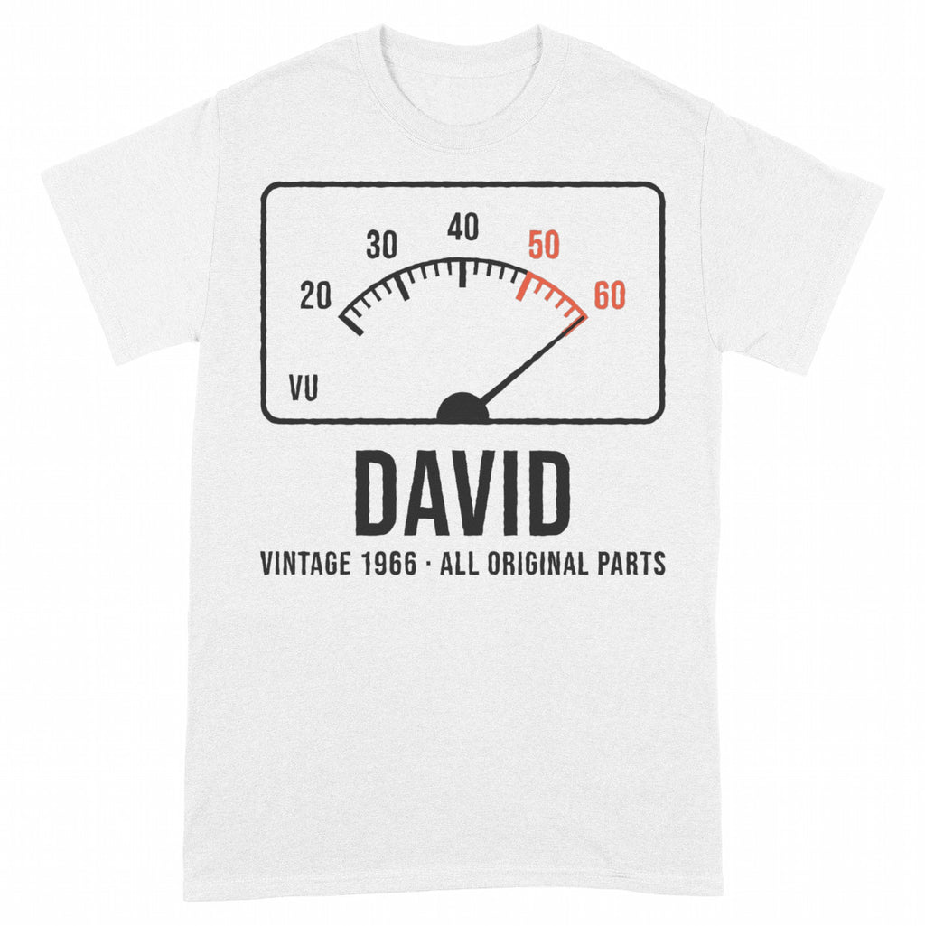 Vintage VU Meter Age Personalized Birthday Shirt - White Unisex Standard T-Shirt, front