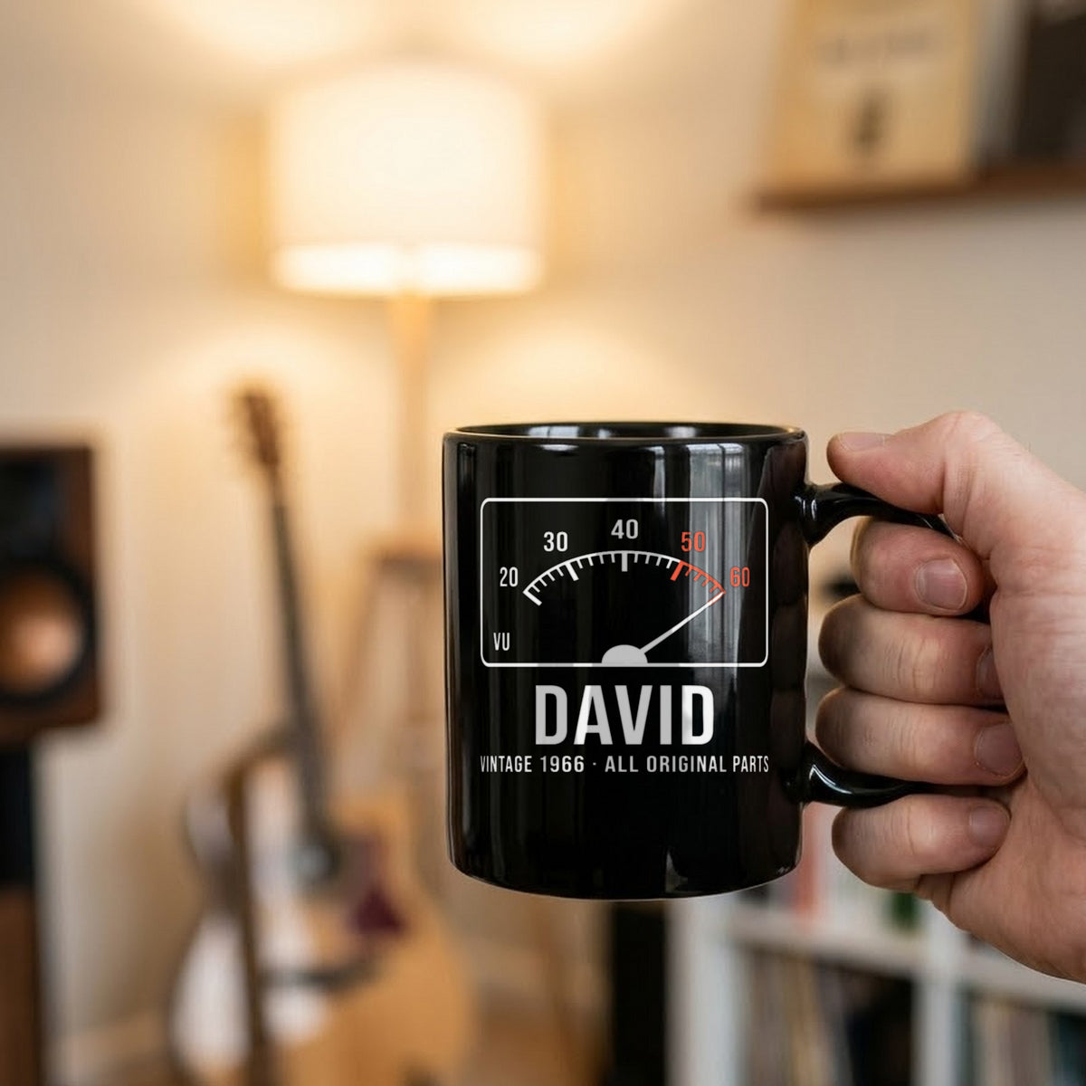 Vintage VU Meter Age Personalized Birthday Shirt - matching black mug