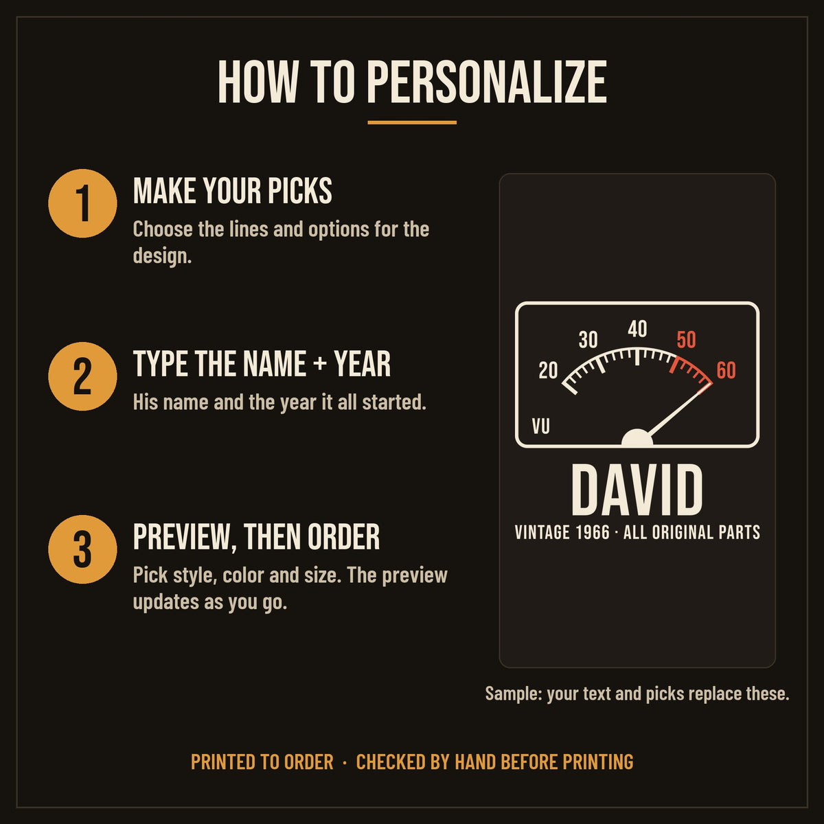 Vintage VU Meter Age Personalized Birthday Shirt - how to personalize in 3 steps