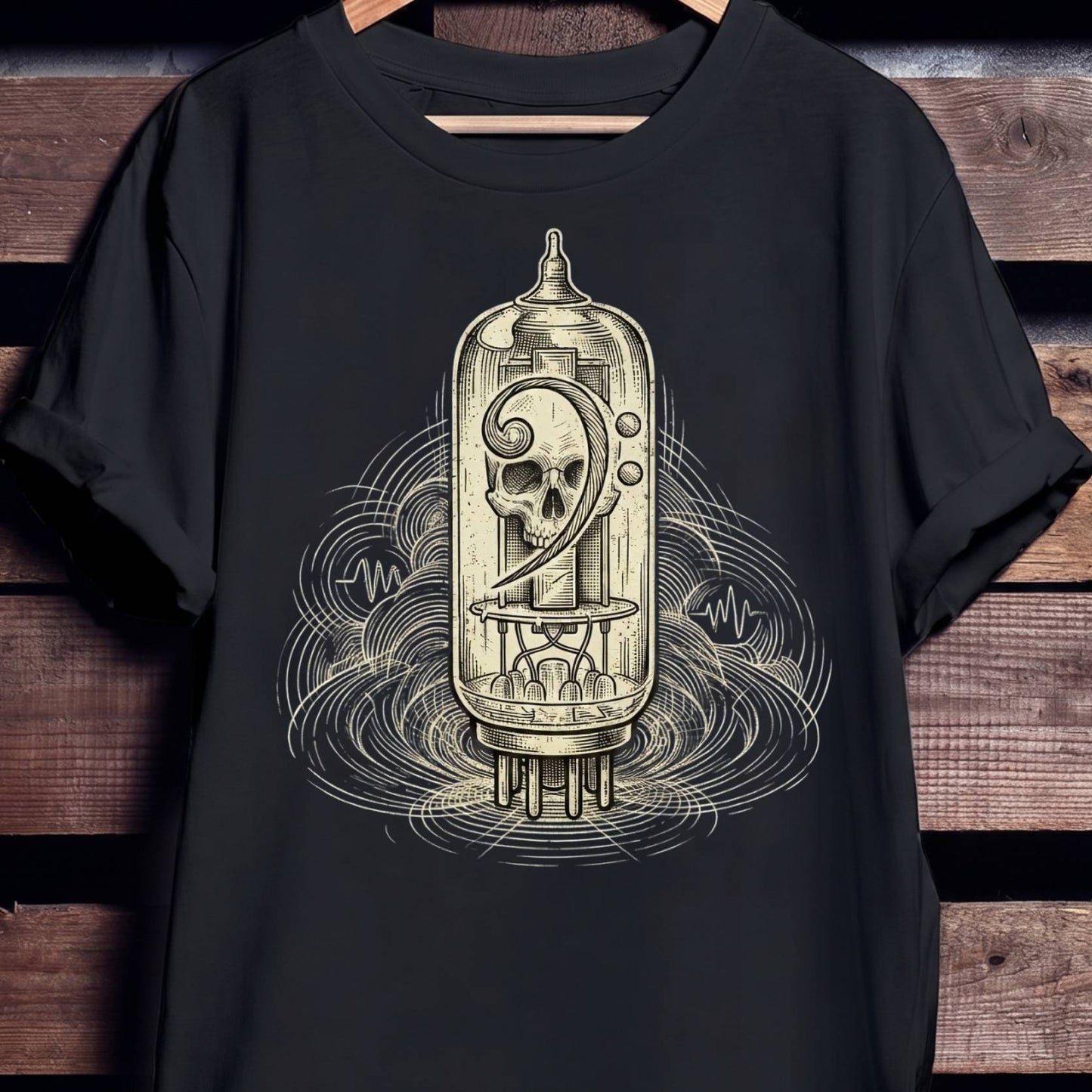 Vacuum Tube Bass Clef Skull T-Shirt