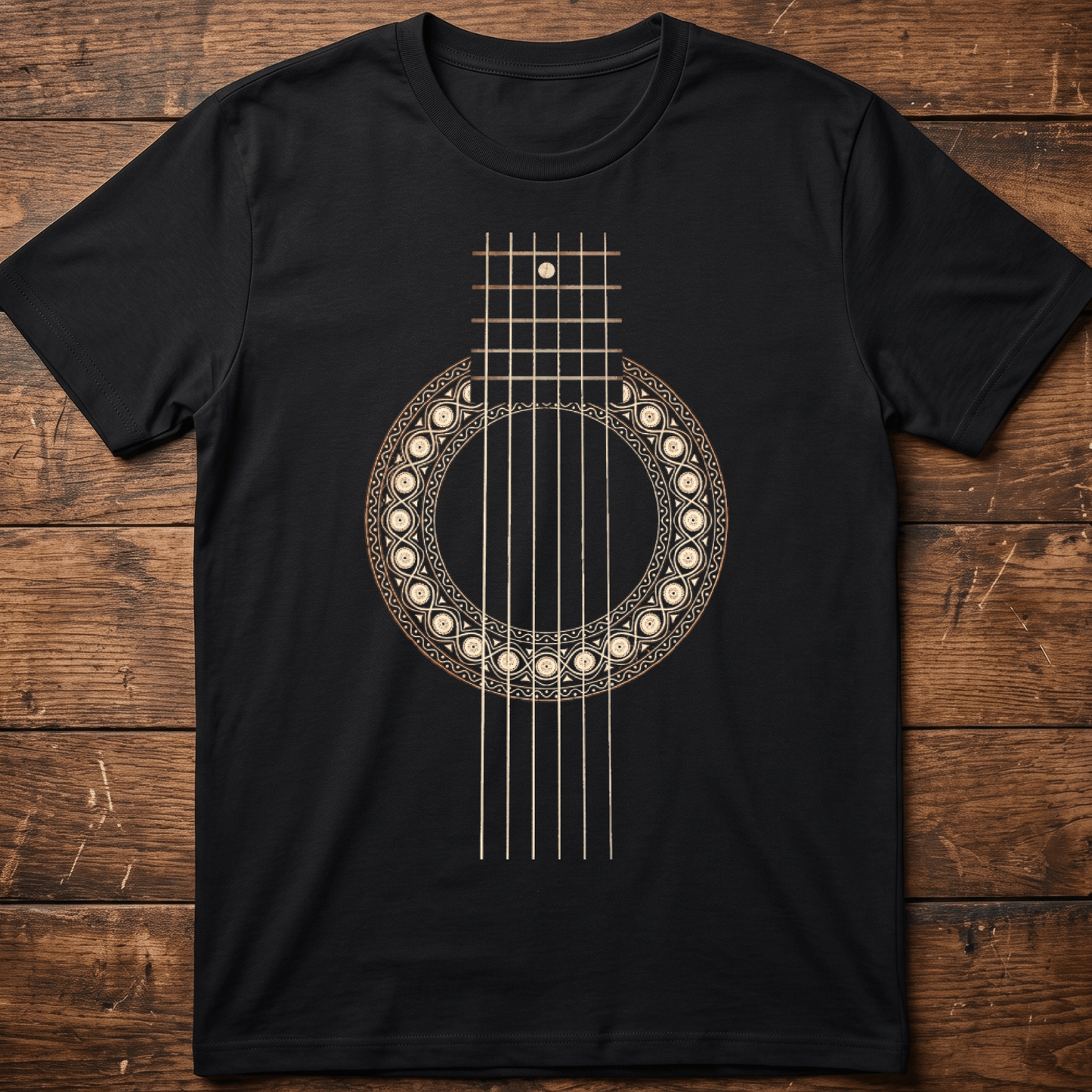 Vintage Ornate Acoustic Guitar Soundhole T-Shirt - The Music Frontiers