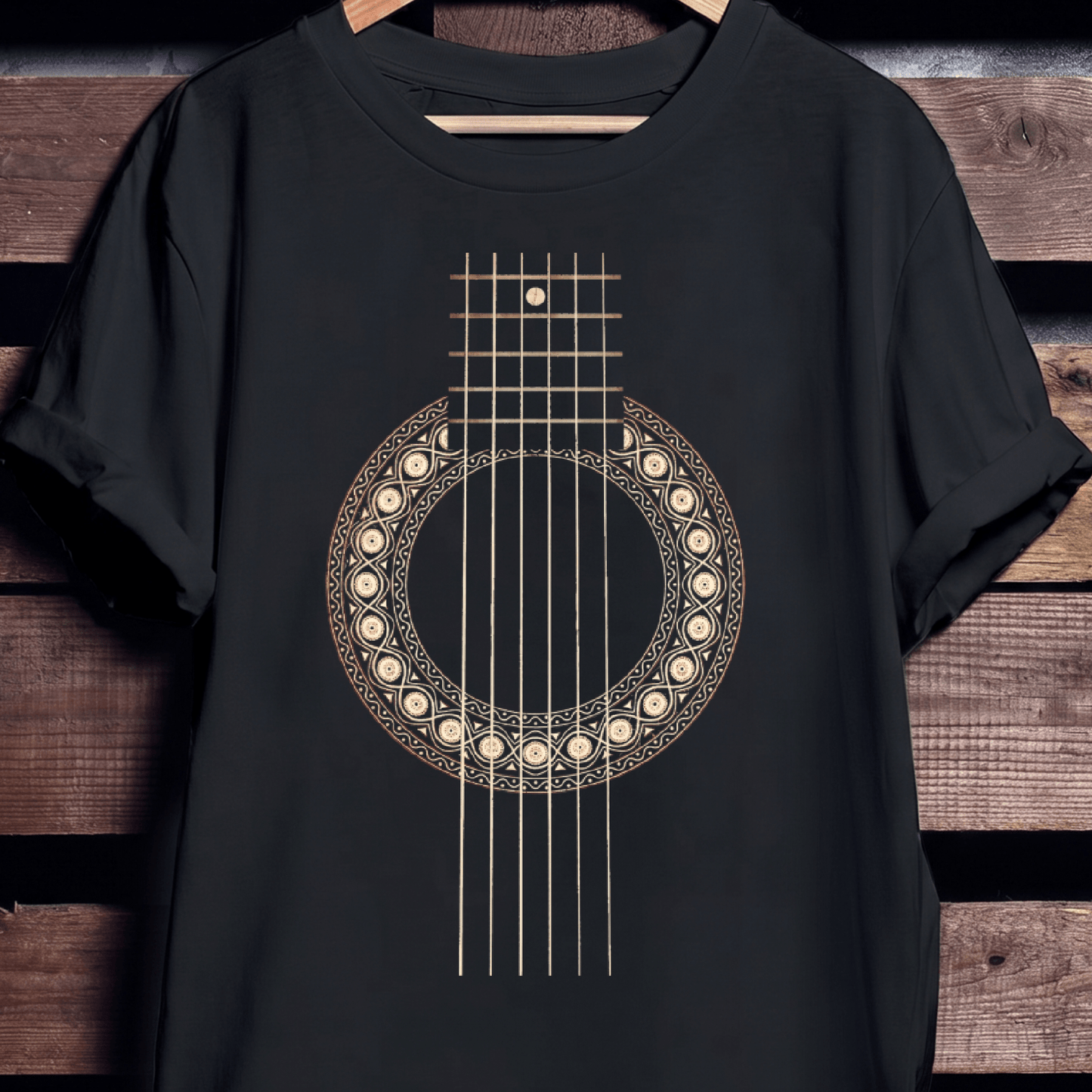 Vintage Ornate Acoustic Guitar Soundhole T-Shirt - The Music Frontiers