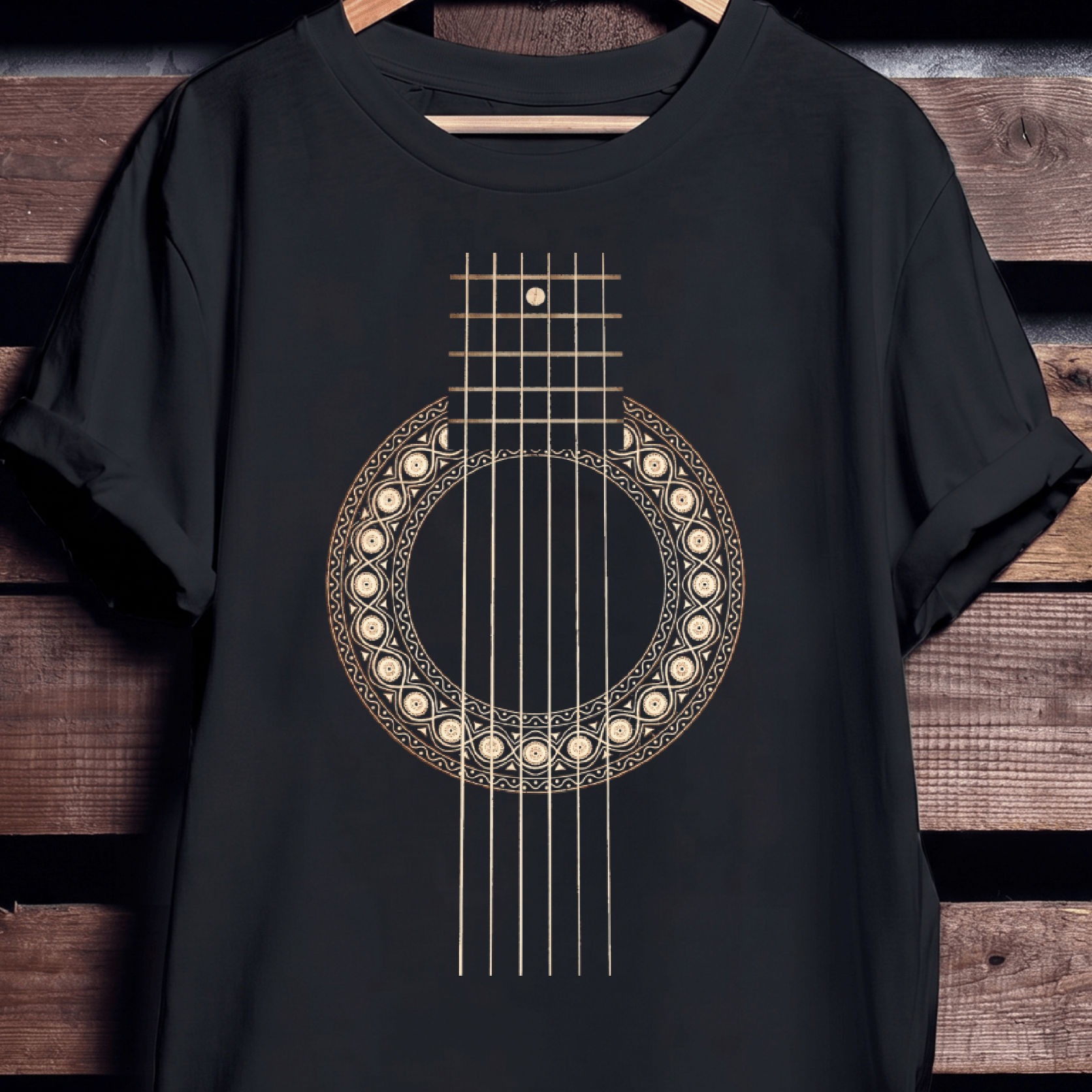 Vintage Ornate Acoustic Guitar Soundhole T-Shirt - The Music Frontiers