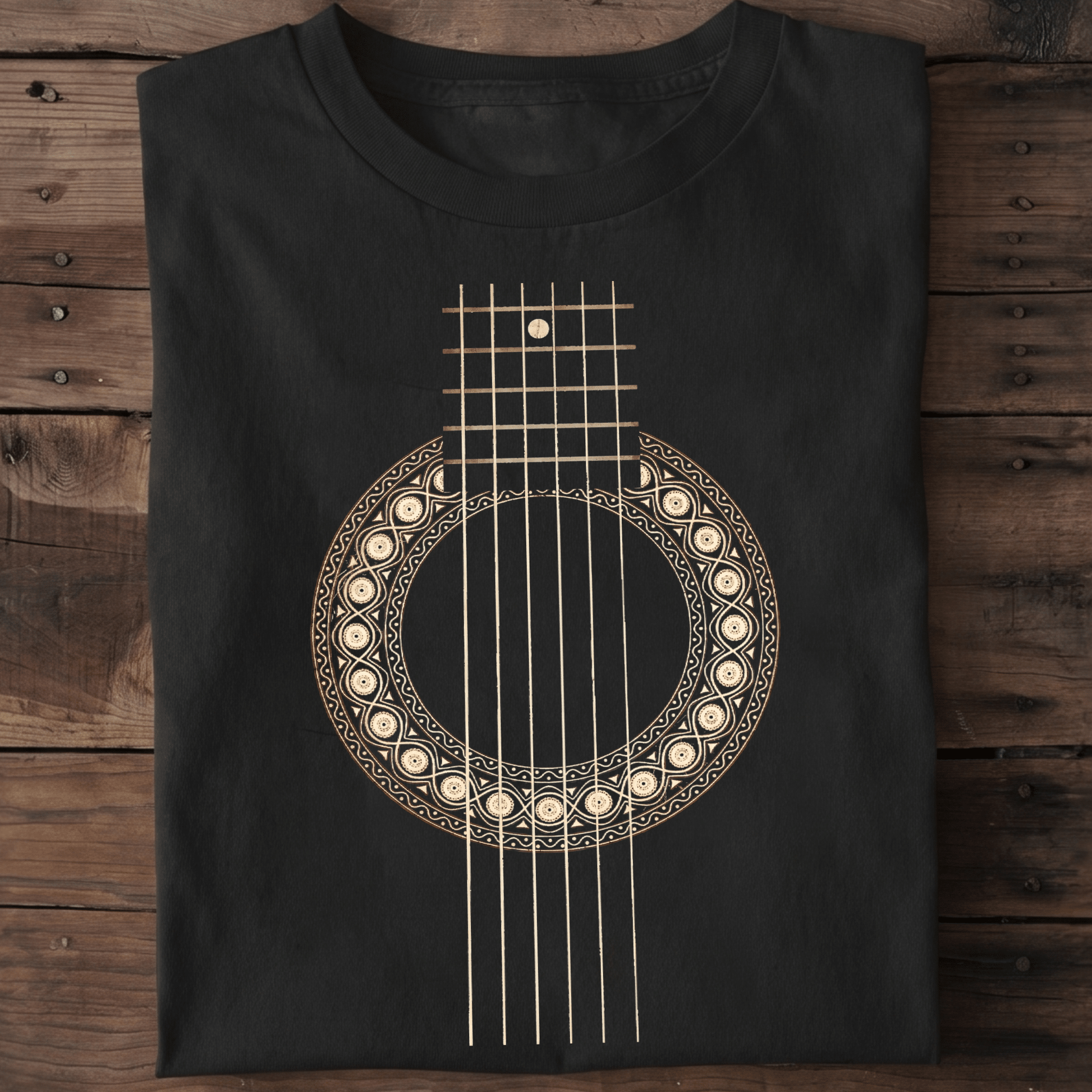 Vintage Ornate Acoustic Guitar Soundhole T-Shirt - The Music Frontiers