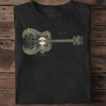 Vintage Acoustic Guitar Forest and Moon Reflection T-Shirt - The Music Frontiers
