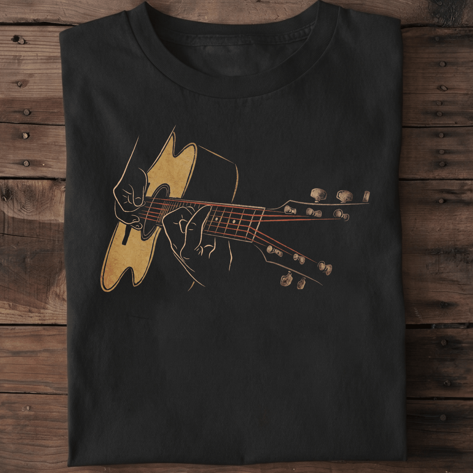 Vintage Acoustic Guitar Player Hands T-Shirt - The Music Frontiers