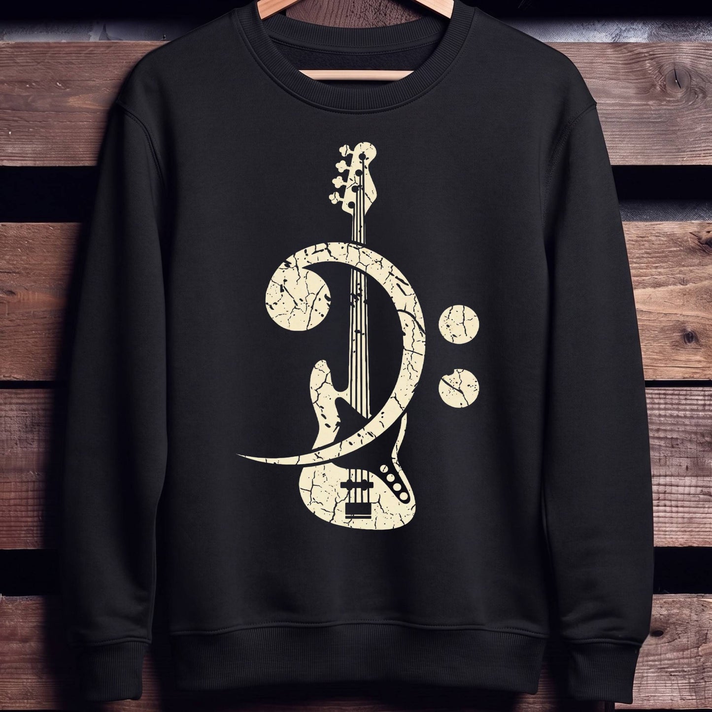 Vintage Bass Clef Guitar Tee - Unisex Standard Crew Neck Sweatshirt