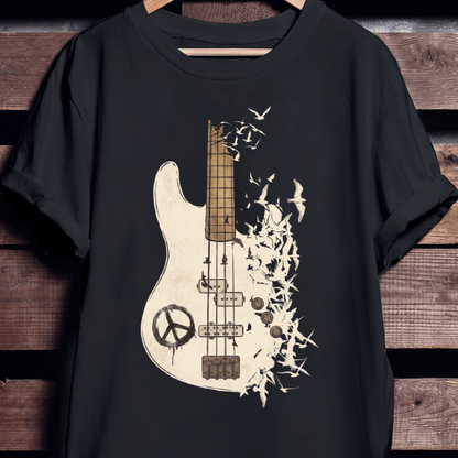 Bass Guitar Peace Birds Tee - The Music Frontiers