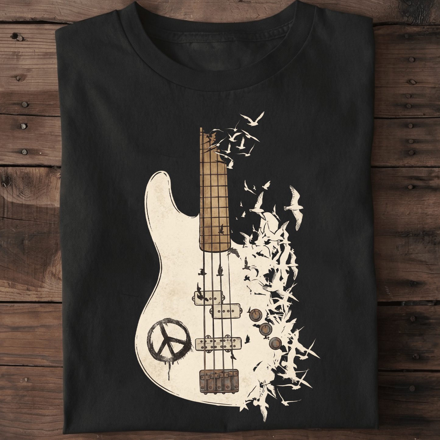 Bass Guitar Peace Birds Tee - The Music Frontiers