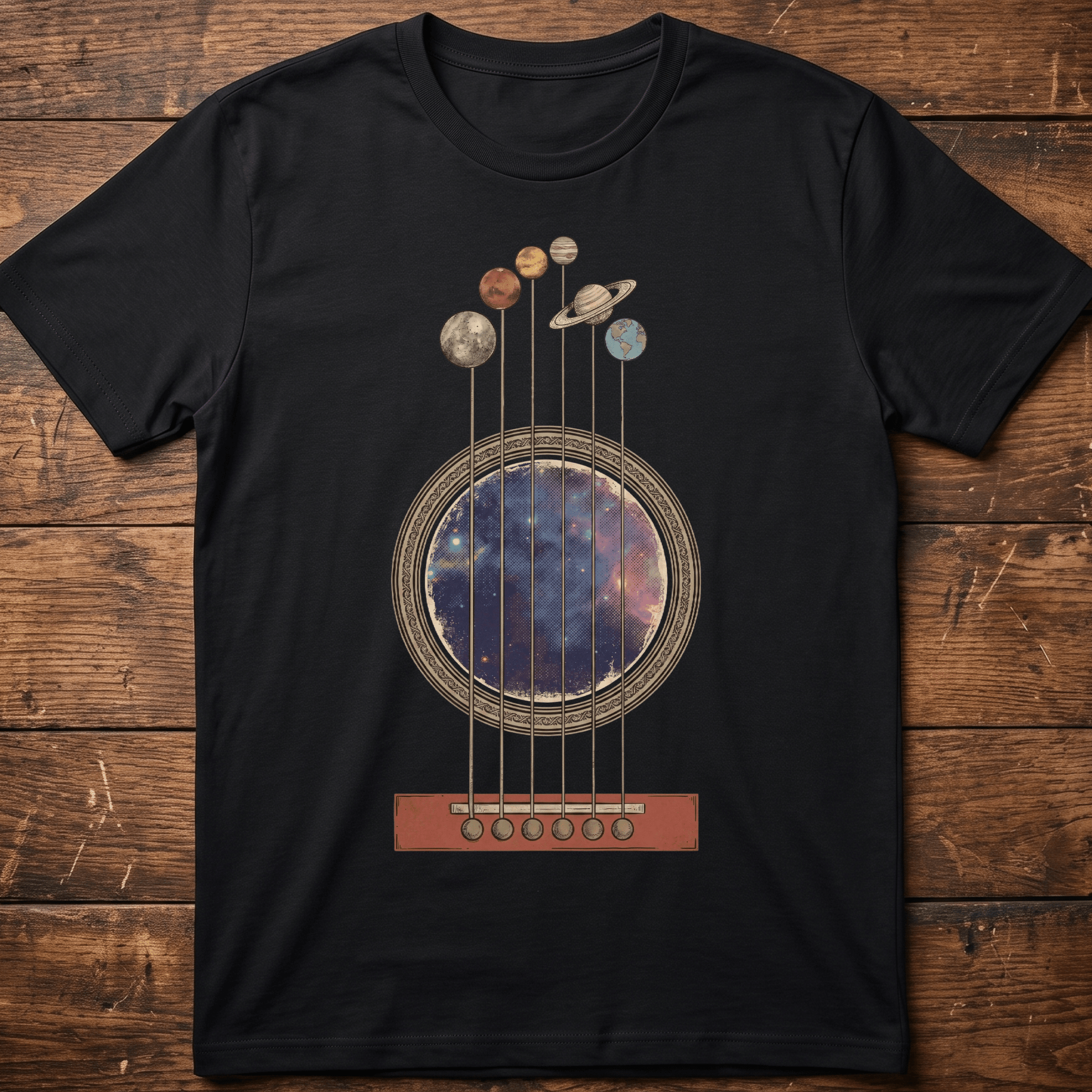 Vintage Celestial Solar System Guitar Universe T-Shirt - The Music Frontiers