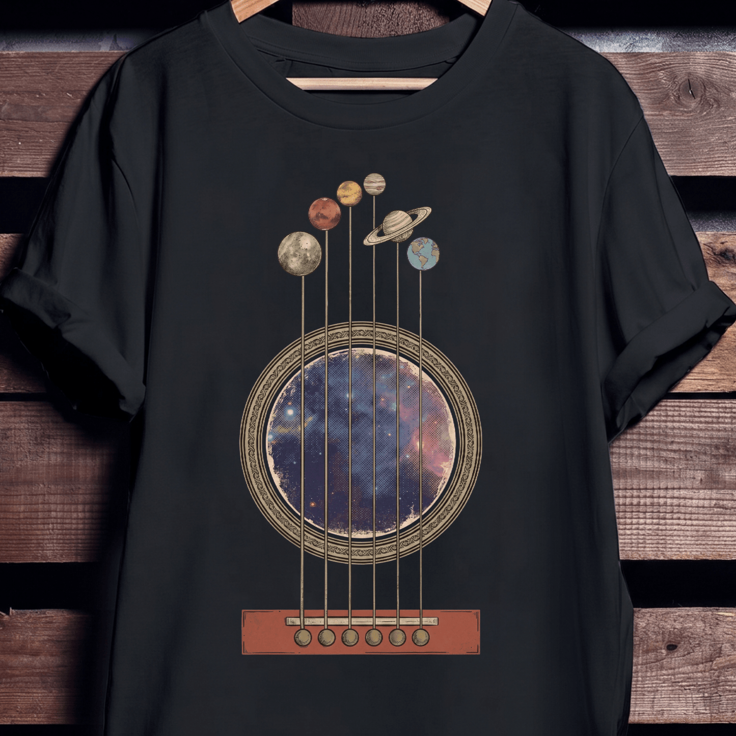 Vintage Celestial Solar System Guitar Universe T-Shirt - The Music Frontiers
