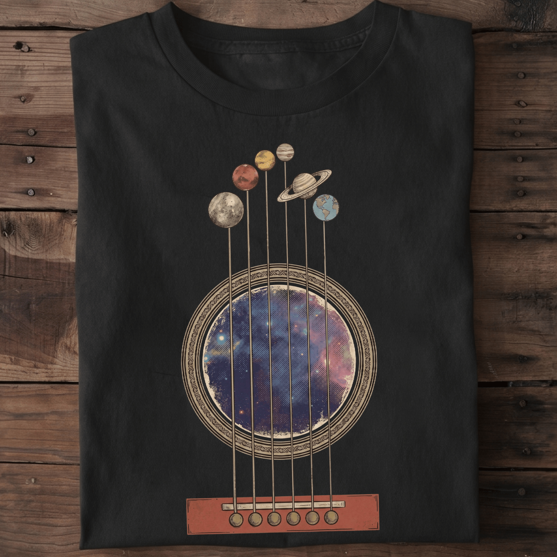 Vintage Celestial Solar System Guitar Universe T-Shirt - The Music Frontiers