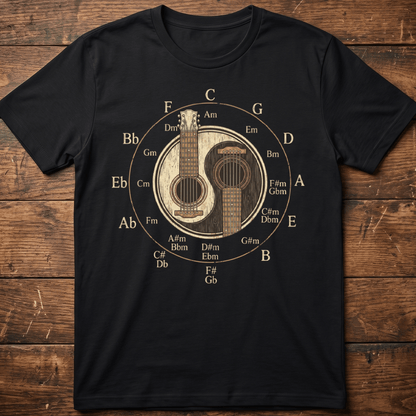 Vintage Circle Of Fifths Guitar Yin Yang Music Theory T-Shirt - The Music Frontiers