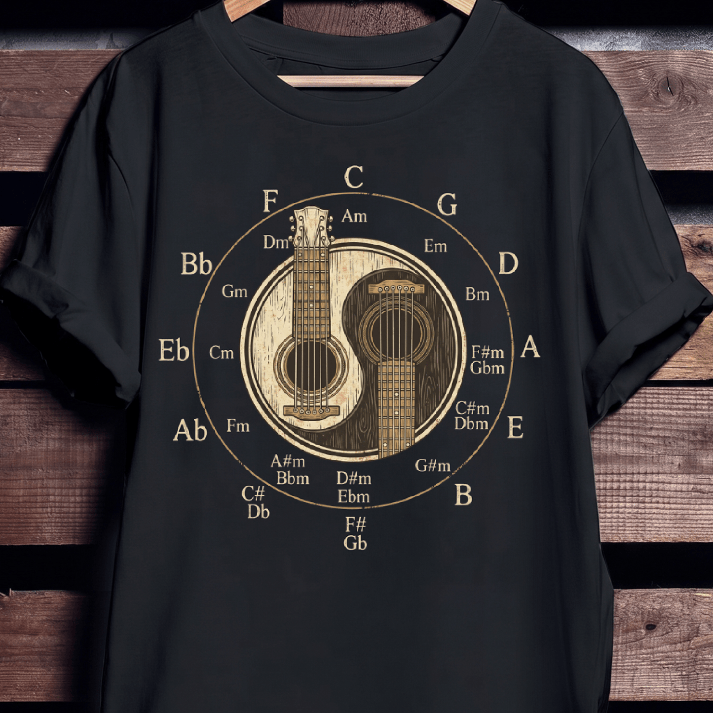Vintage Circle Of Fifths Guitar Yin Yang Music Theory T-Shirt - The Music Frontiers