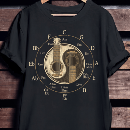 Vintage Circle Of Fifths Guitar Yin Yang Music Theory T-Shirt - The Music Frontiers