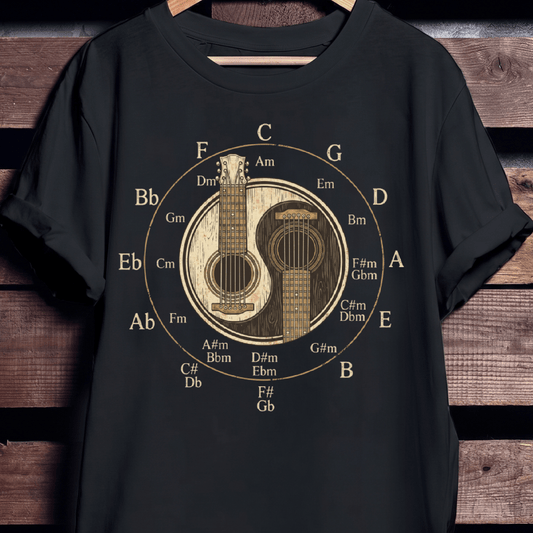 Vintage Circle Of Fifths Guitar Yin Yang Music Theory T-Shirt - The Music Frontiers