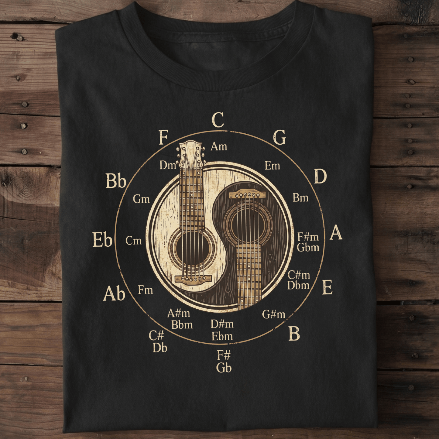 Vintage Circle Of Fifths Guitar Yin Yang Music Theory T-Shirt - The Music Frontiers