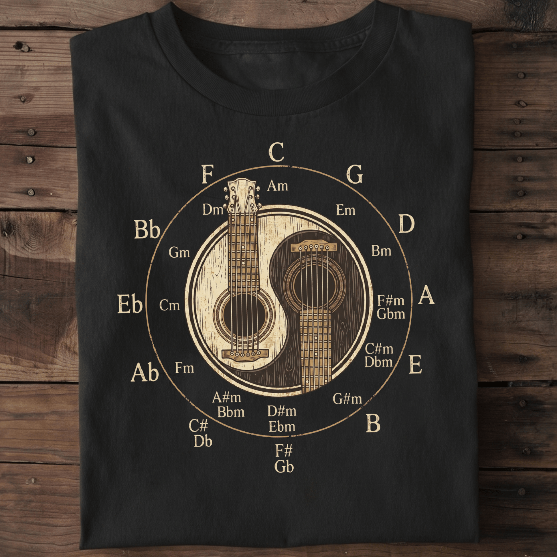 Vintage Circle Of Fifths Guitar Yin Yang Music Theory T-Shirt - The Music Frontiers