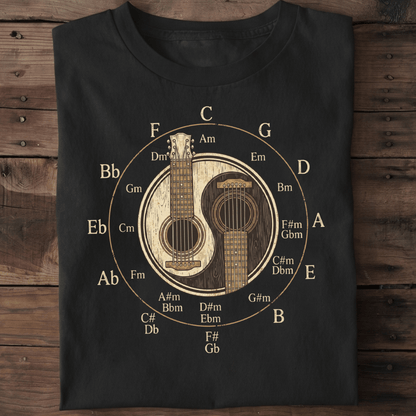 Vintage Circle Of Fifths Guitar Yin Yang Music Theory T-Shirt - The Music Frontiers