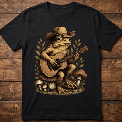 Vintage Cowboy Frog Playing Guitar on Mushroom T-Shirt - The Music Frontiers